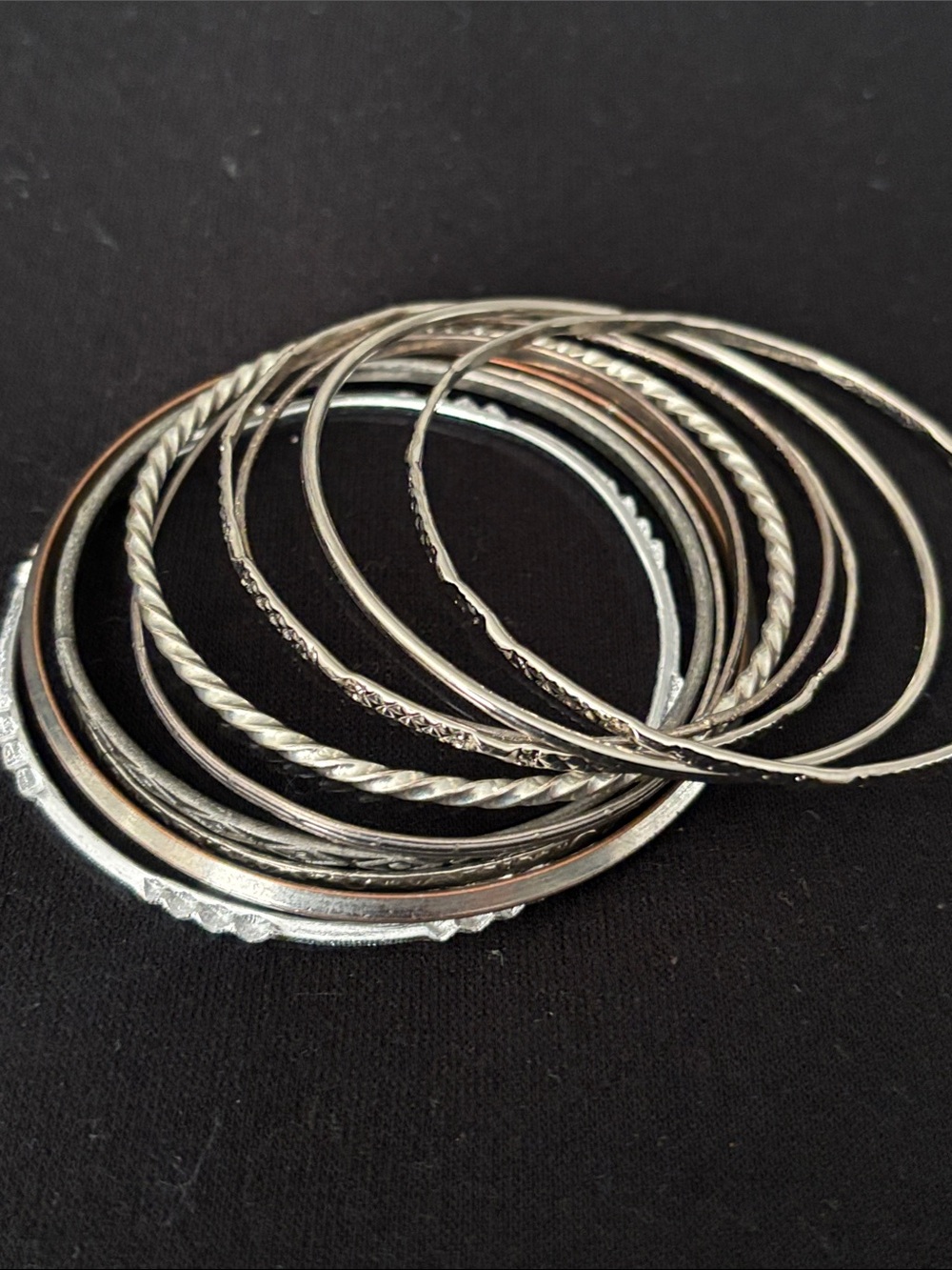Silver Tone Mixed Bangle Bracelet Set - Elegant Stack Sizes range 7” - 8”